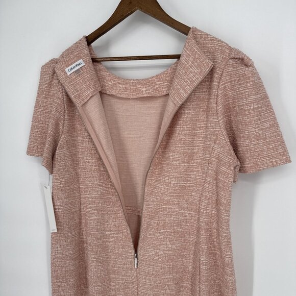 New Calvin Klein Plays Size 20 W Pink Tweed Puff Sleeve Sheath Dress Work Career - Picture 7 of 10